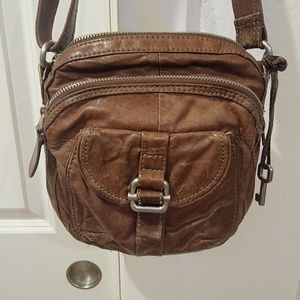 VINTAGE FOSSIL COGNAC BROWN LEATHER CROSSBODY BAG